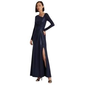 Lauren Ralph Lauren Navy Blue Metallic Long Sleeve Formal Dress